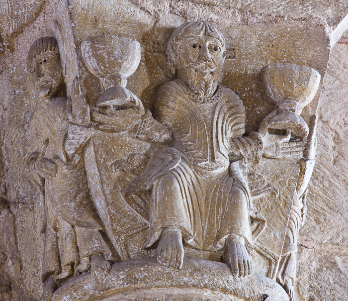 Capital detail - Christ with the chalices, Basilique Sainte Foy, Conques (Aveyron) Photo by Dennis Aubrey