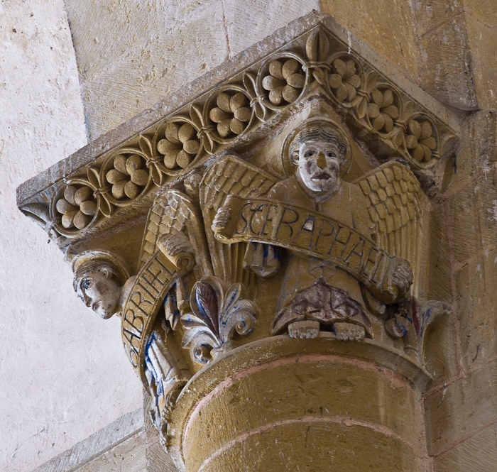 Capital detail - angels singing, Basilique Sainte Foy, Conques (Aveyron) Photo by Dennis Aubrey